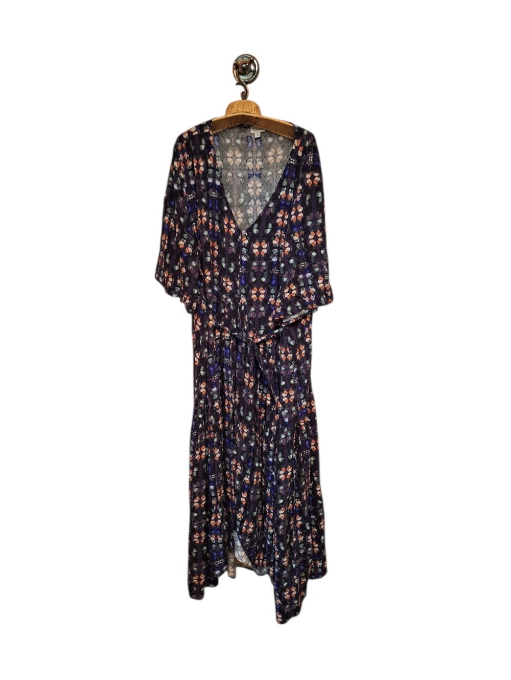 AVENUE DRESS Plus size 30-32 Butterfly  V-Neck Midi Short sleeves Flowy Summer
